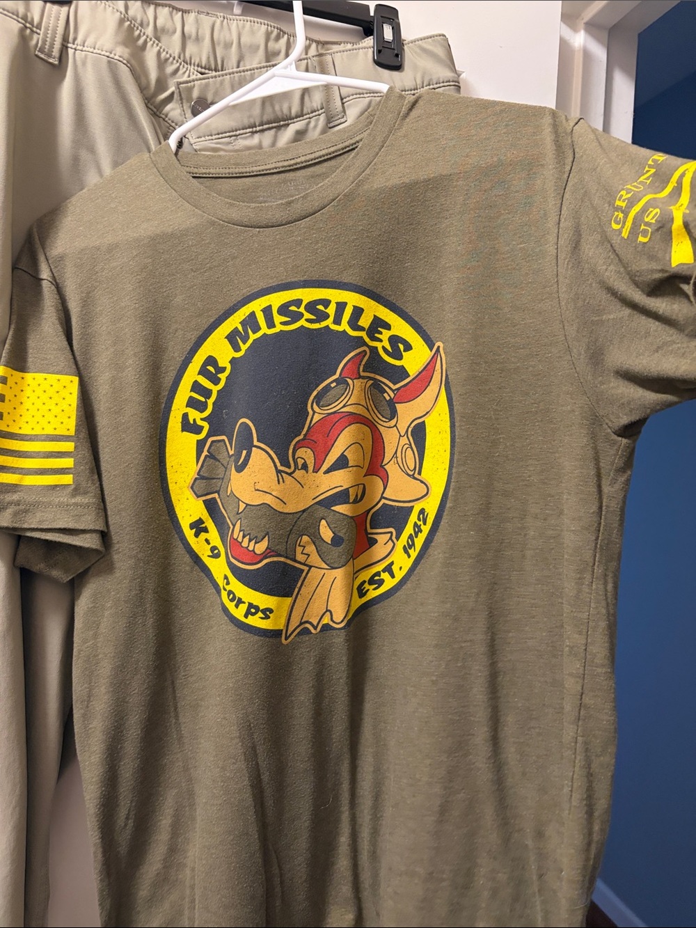 Grunt Style Olive Short-Sleeve Tee with Yellow and Navy Graphic
